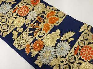 アンティーク　霞に桐菊・古典柄模様織出し袋帯（材料）